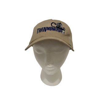 Hit Wear Twin Monkeys Beige Blue Embroidered Mesh Snapback Hat Cap
